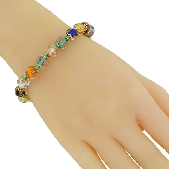 Murano Bracelet - Italian Multicolor Sommerso Sparkling Beads Handmade Blown Gla - Picture 3 of 7